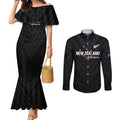Custom Football New Zealand Couples Matching Mermaid Dress and Long Sleeve Button Shirt Aotearoa United Black Version - Aussie Hoodie