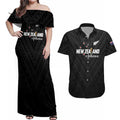 Custom Football New Zealand Couples Matching Off Shoulder Maxi Dress and Hawaiian Shirt Aotearoa United Black Version - Aussie Hoodie