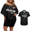 Custom Football New Zealand Couples Matching Off Shoulder Short Dress and Hawaiian Shirt Aotearoa United Black Version - Aussie Hoodie
