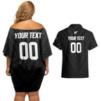 Custom Football New Zealand Couples Matching Off Shoulder Short Dress and Hawaiian Shirt Aotearoa United Black Version - Aussie Hoodie