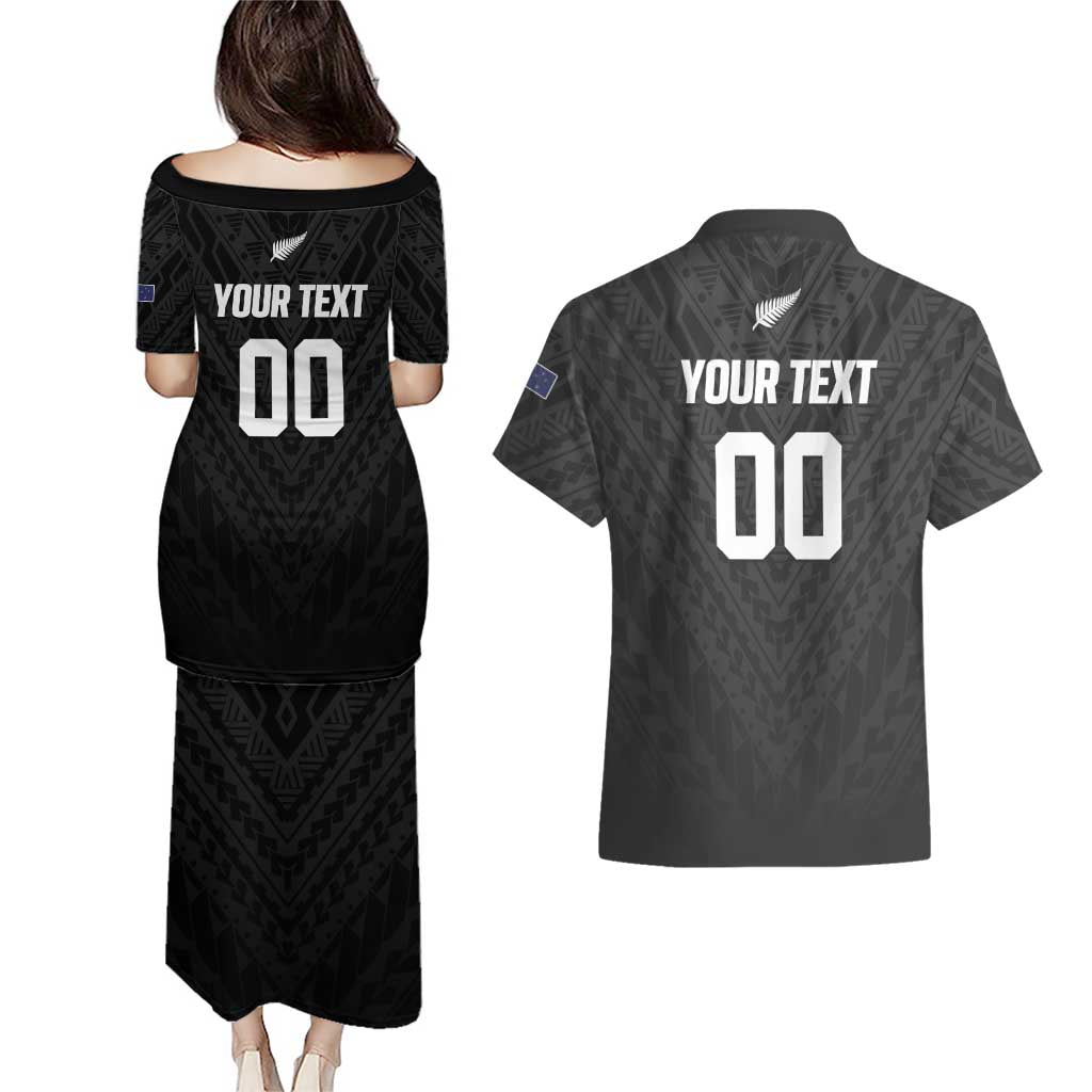Custom Football New Zealand Couples Matching Puletasi and Hawaiian Shirt Aotearoa United Black Version - Aussie Hoodie