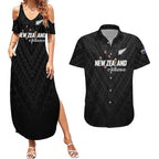 Custom Football New Zealand Couples Matching Summer Maxi Dress and Hawaiian Shirt Aotearoa United Black Version - Aussie Hoodie