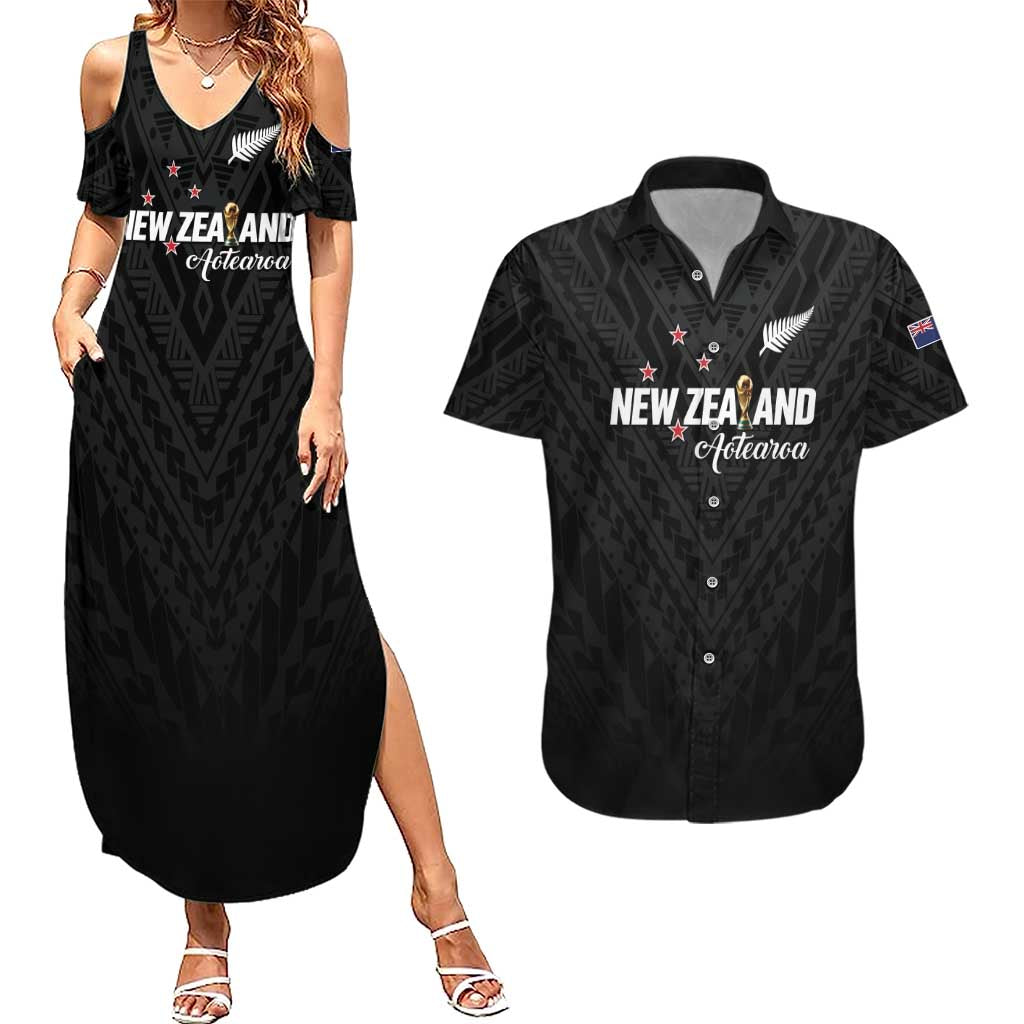 Custom Football New Zealand Couples Matching Summer Maxi Dress and Hawaiian Shirt Aotearoa United Black Version - Aussie Hoodie