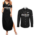 Custom Football New Zealand Couples Matching Summer Maxi Dress and Long Sleeve Button Shirt Aotearoa United Black Version - Aussie Hoodie