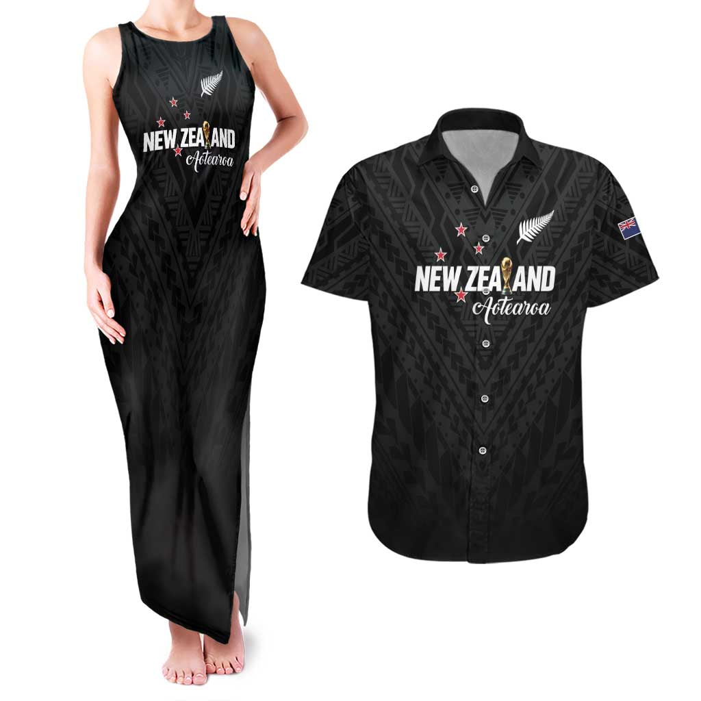 Custom Football New Zealand Couples Matching Tank Maxi Dress and Hawaiian Shirt Aotearoa United Black Version - Aussie Hoodie