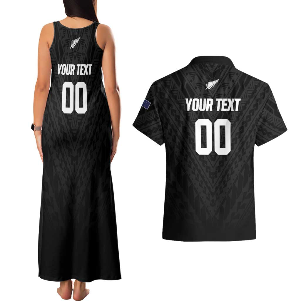 Custom Football New Zealand Couples Matching Tank Maxi Dress and Hawaiian Shirt Aotearoa United Black Version - Aussie Hoodie