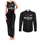 Custom Football New Zealand Couples Matching Tank Maxi Dress and Long Sleeve Button Shirt Aotearoa United Black Version - Aussie Hoodie