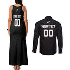 Custom Football New Zealand Couples Matching Tank Maxi Dress and Long Sleeve Button Shirt Aotearoa United Black Version - Aussie Hoodie