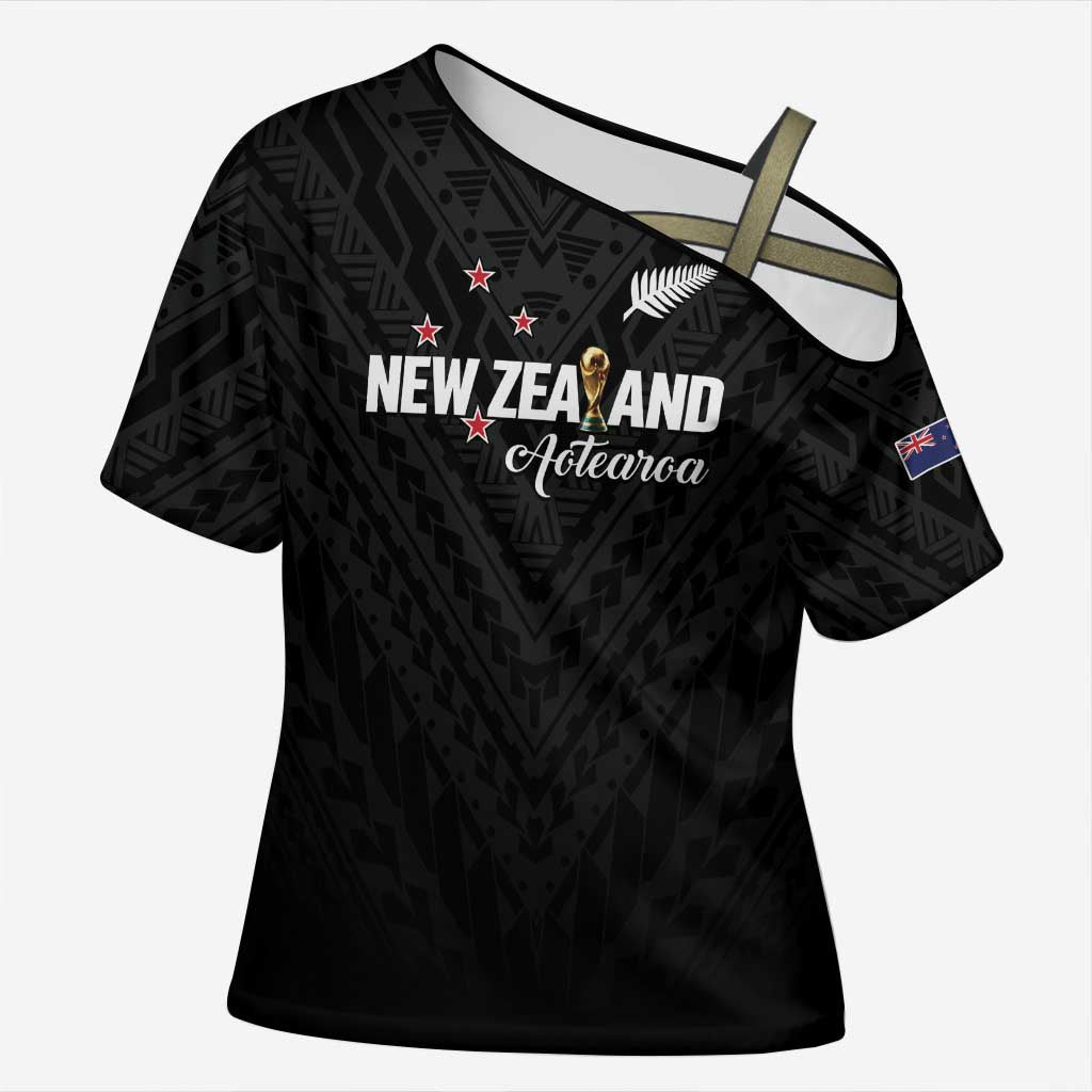 Custom Football New Zealand Cross Shoulder Shirt Aotearoa United Black Version - Aussie Hoodie