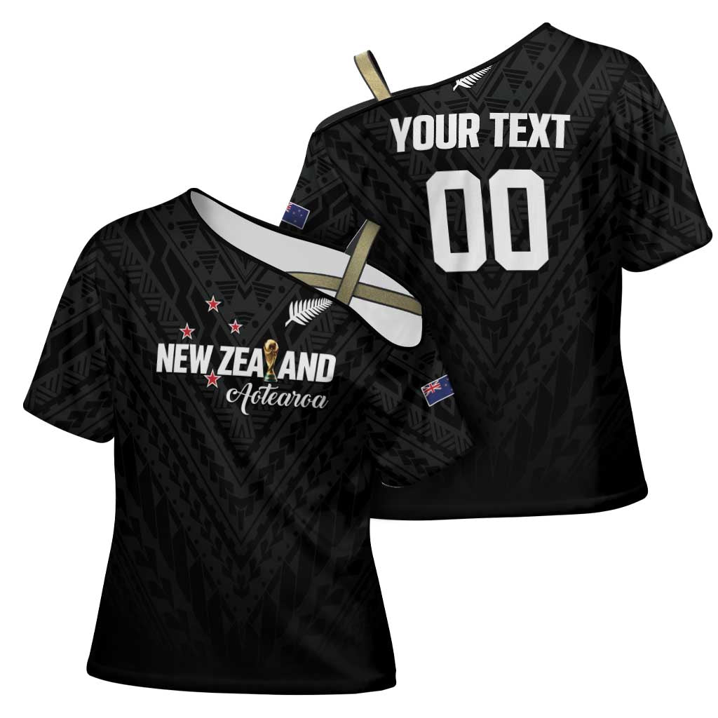 Custom Football New Zealand Cross Shoulder Shirt Aotearoa United Black Version - Aussie Hoodie