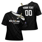 Custom Football New Zealand Cross Shoulder Shirt Aotearoa United Black Version - Aussie Hoodie