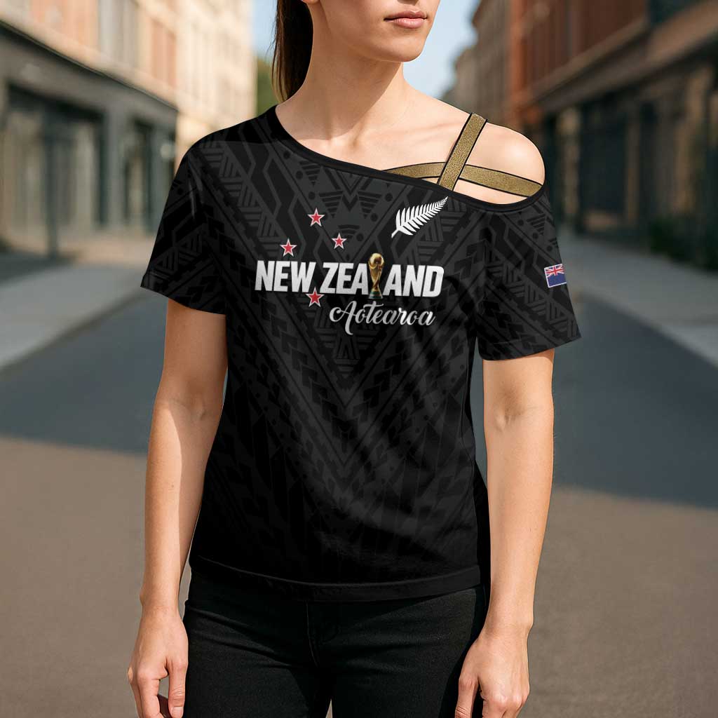 Custom Football New Zealand Cross Shoulder Shirt Aotearoa United Black Version - Aussie Hoodie