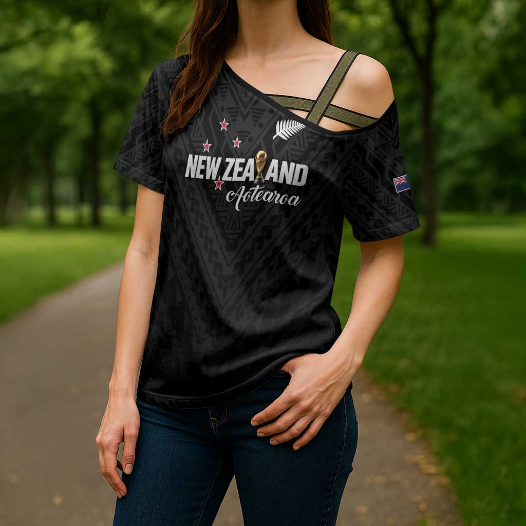 Custom Football New Zealand Cross Shoulder Shirt Aotearoa United Black Version - Aussie Hoodie