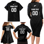 Custom Football New Zealand Family Matching Long Sleeve Bodycon Dress and Hawaiian Shirt Aotearoa United Black Version - Aussie Hoodie