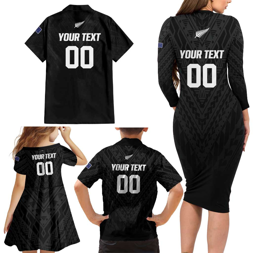 Custom Football New Zealand Family Matching Long Sleeve Bodycon Dress and Hawaiian Shirt Aotearoa United Black Version - Aussie Hoodie