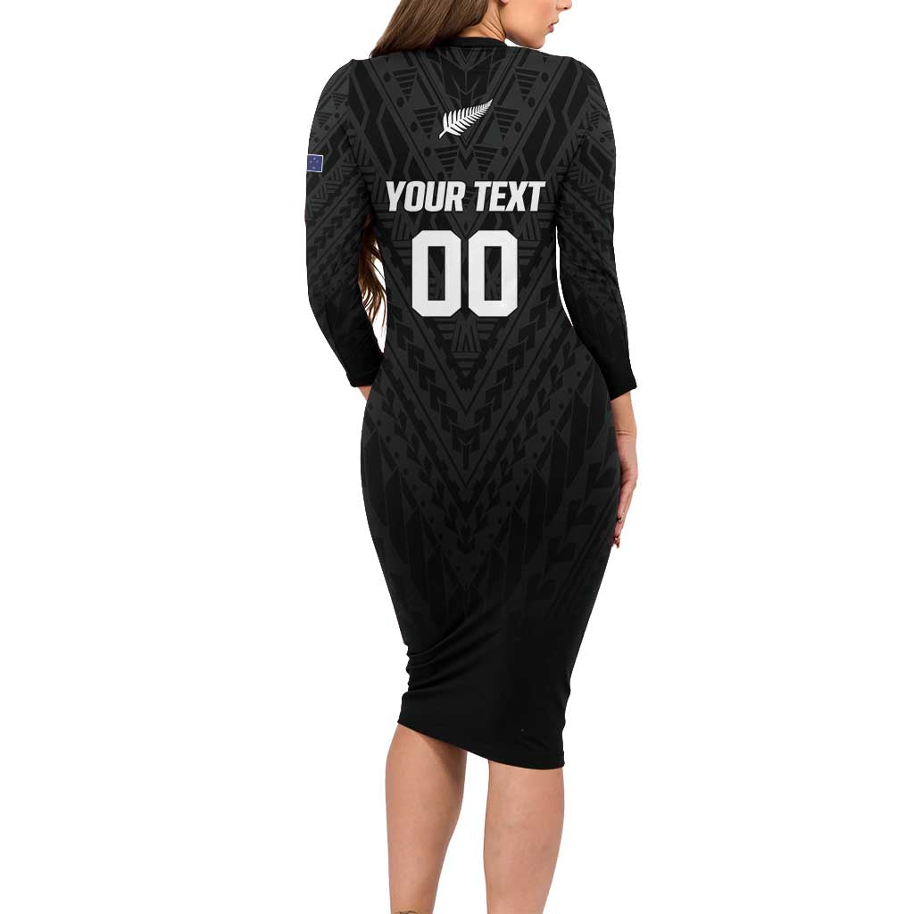 Custom Football New Zealand Family Matching Long Sleeve Bodycon Dress and Hawaiian Shirt Aotearoa United Black Version - Aussie Hoodie