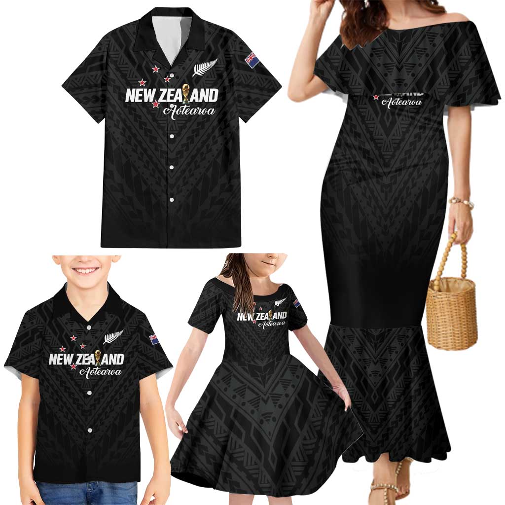 Custom Football New Zealand Family Matching Mermaid Dress and Hawaiian Shirt Aotearoa United Black Version - Aussie Hoodie