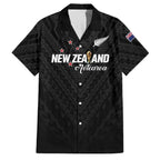 Custom Football New Zealand Family Matching Off The Shoulder Long Sleeve Dress and Hawaiian Shirt Aotearoa United Black Version - Aussie Hoodie