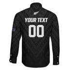 Custom Football New Zealand Family Matching Off The Shoulder Long Sleeve Dress and Hawaiian Shirt Aotearoa United Black Version - Aussie Hoodie