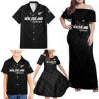Custom Football New Zealand Family Matching Off Shoulder Maxi Dress and Hawaiian Shirt Aotearoa United Black Version - Aussie Hoodie