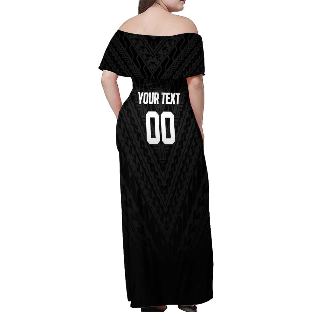 Custom Football New Zealand Family Matching Off Shoulder Maxi Dress and Hawaiian Shirt Aotearoa United Black Version - Aussie Hoodie