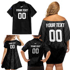 Custom Football New Zealand Family Matching Off Shoulder Short Dress and Hawaiian Shirt Aotearoa United Black Version - Aussie Hoodie