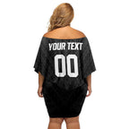 Custom Football New Zealand Family Matching Off Shoulder Short Dress and Hawaiian Shirt Aotearoa United Black Version - Aussie Hoodie