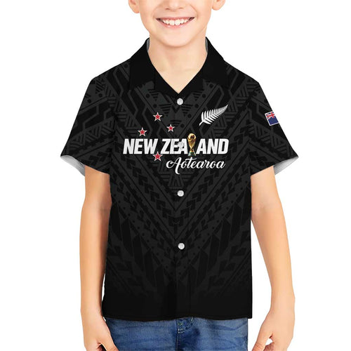 Custom Football New Zealand Family Matching Off Shoulder Short Dress and Hawaiian Shirt Aotearoa United Black Version - Aussie Hoodie