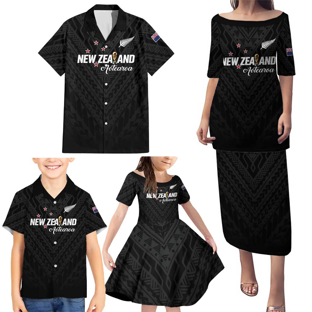 Custom Football New Zealand Family Matching Puletasi and Hawaiian Shirt Aotearoa United Black Version - Aussie Hoodie