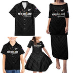 Custom Football New Zealand Family Matching Puletasi and Hawaiian Shirt Aotearoa United Black Version - Aussie Hoodie