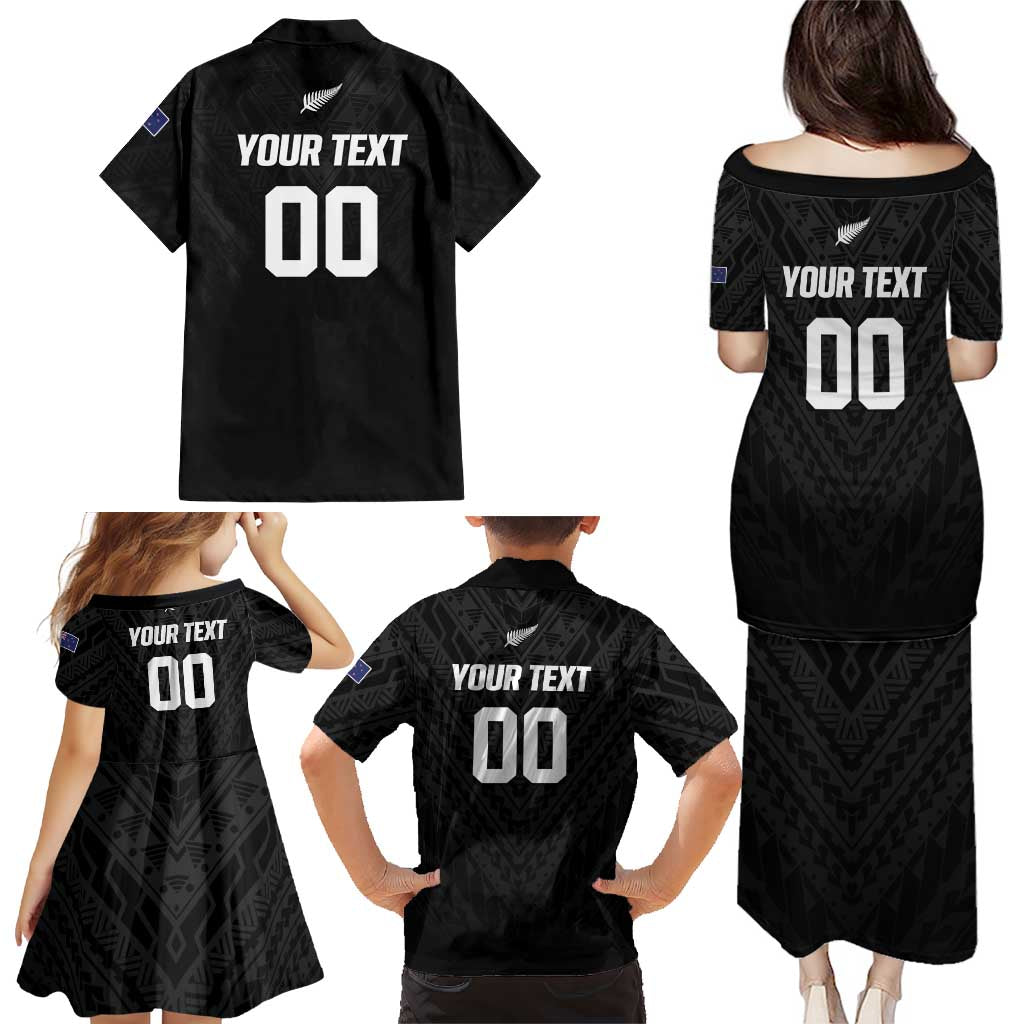 Custom Football New Zealand Family Matching Puletasi and Hawaiian Shirt Aotearoa United Black Version - Aussie Hoodie