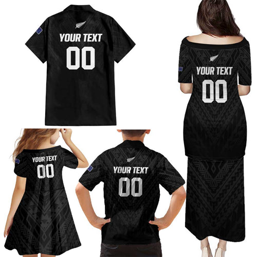 Custom Football New Zealand Family Matching Puletasi and Hawaiian Shirt Aotearoa United Black Version - Aussie Hoodie
