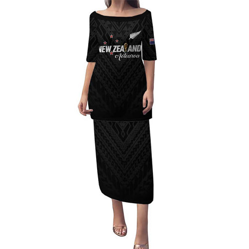Custom Football New Zealand Family Matching Puletasi and Hawaiian Shirt Aotearoa United Black Version - Aussie Hoodie