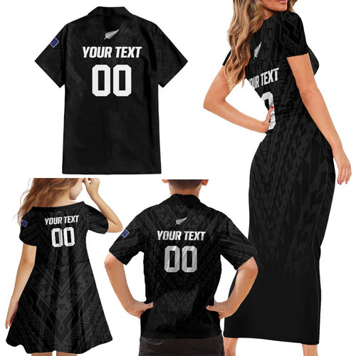 Custom Football New Zealand Family Matching Short Sleeve Bodycon Dress and Hawaiian Shirt Aotearoa United Black Version - Aussie Hoodie