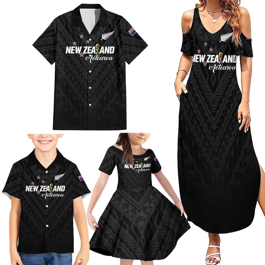 Custom Football New Zealand Family Matching Summer Maxi Dress and Hawaiian Shirt Aotearoa United Black Version - Aussie Hoodie