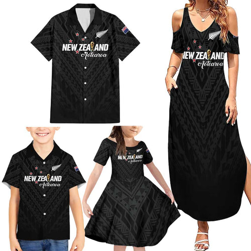 Custom Football New Zealand Family Matching Summer Maxi Dress and Hawaiian Shirt Aotearoa United Black Version - Aussie Hoodie
