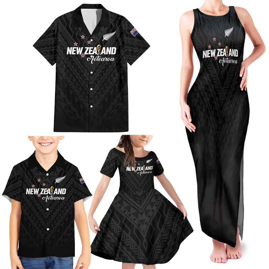 Custom Football New Zealand Family Matching Tank Maxi Dress and Hawaiian Shirt Aotearoa United Black Version - Aussie Hoodie
