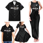 Custom Football New Zealand Family Matching Tank Maxi Dress and Hawaiian Shirt Aotearoa United Black Version - Aussie Hoodie