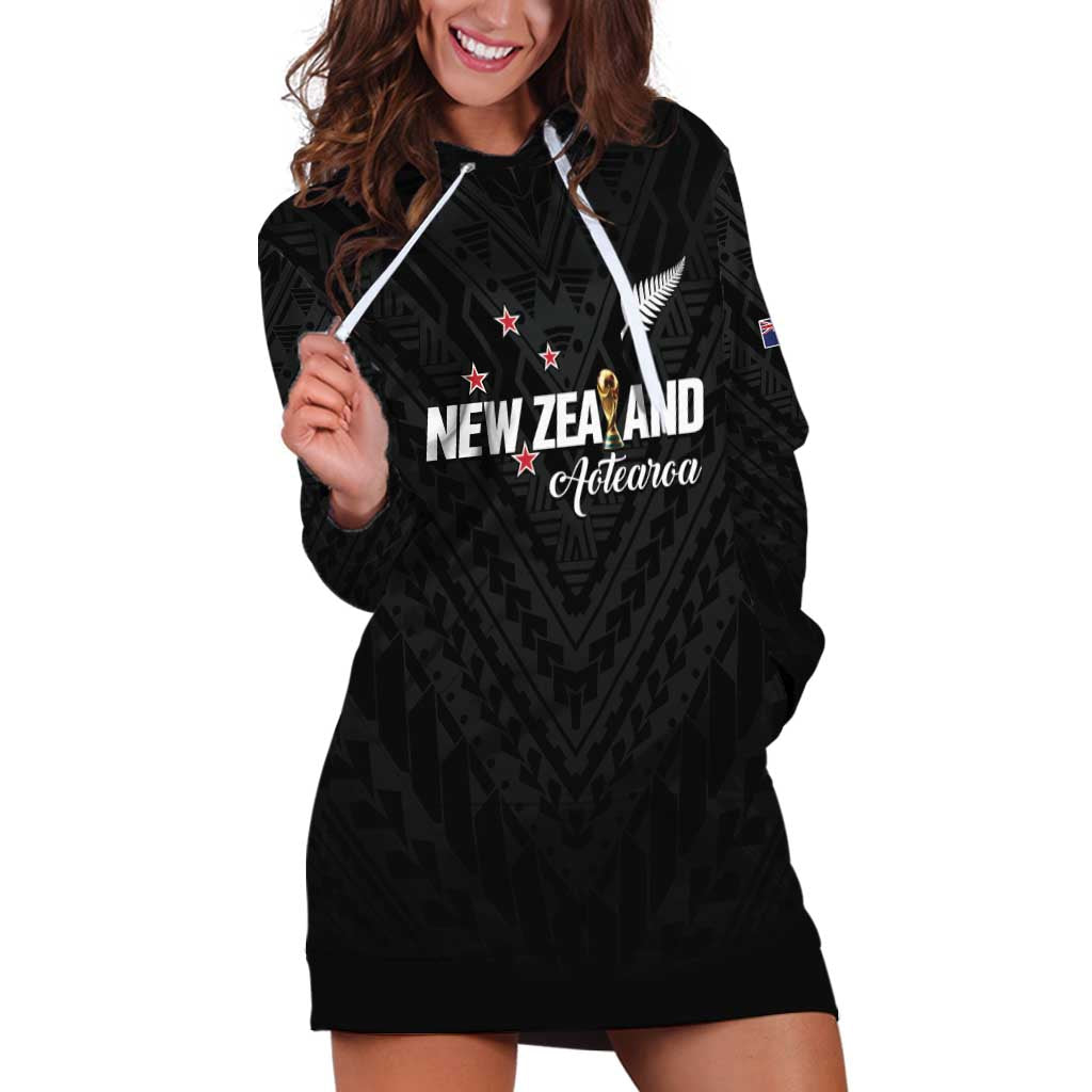 Custom Football New Zealand Hoodie Dress Aotearoa United Black Version - Aussie Hoodie