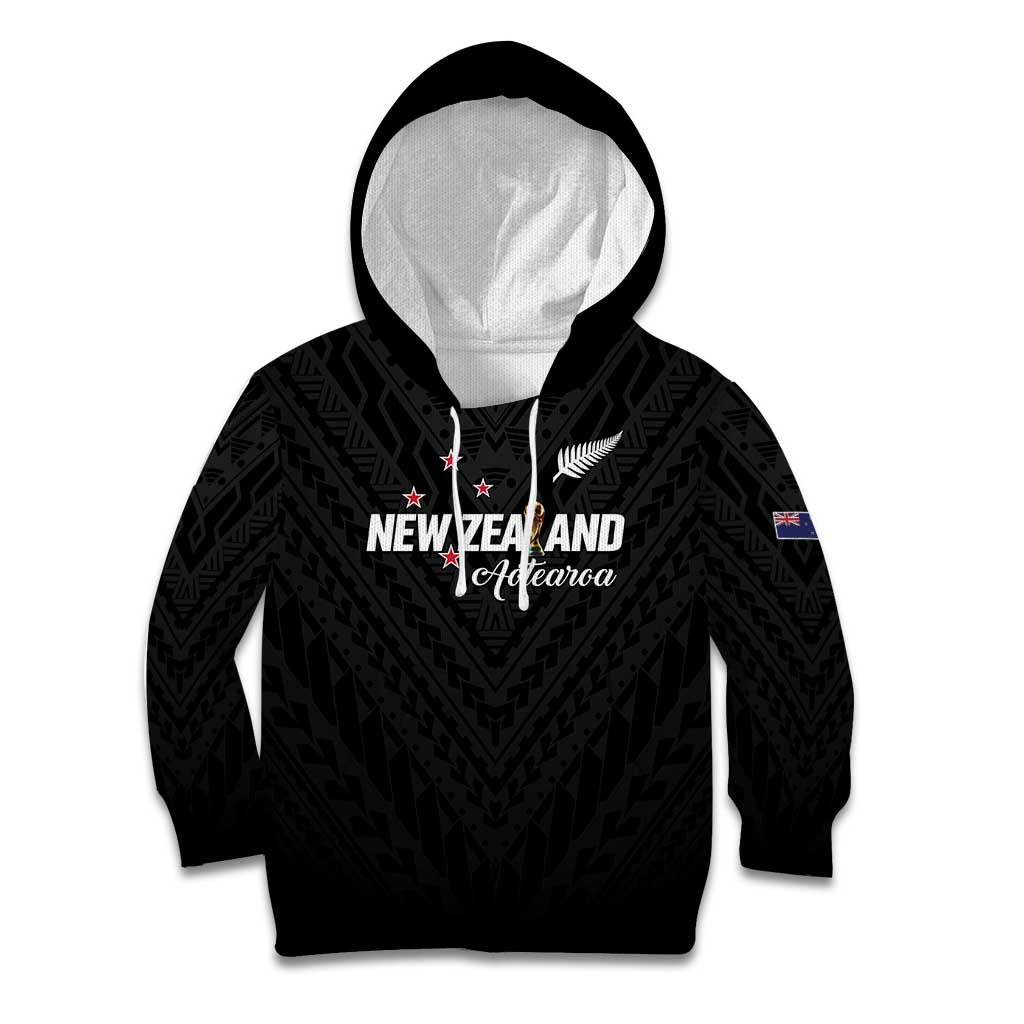 Custom Football New Zealand Kid Hoodie Aotearoa United Black Version - Aussie Hoodie