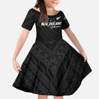 Custom Football New Zealand Kid Short Sleeve Dress Aotearoa United Black Version - Aussie Hoodie
