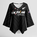 Custom Football New Zealand Kimono Sleeve Blouse Aotearoa United Black Version - Aussie Hoodie