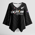 Custom Football New Zealand Kimono Sleeve Blouse Aotearoa United Black Version - Aussie Hoodie