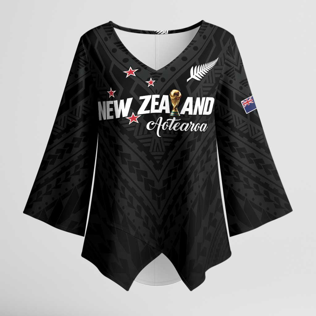Custom Football New Zealand Kimono Sleeve Blouse Aotearoa United Black Version - Aussie Hoodie