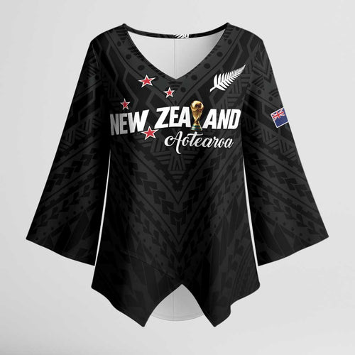 Custom Football New Zealand Kimono Sleeve Blouse Aotearoa United Black Version - Aussie Hoodie