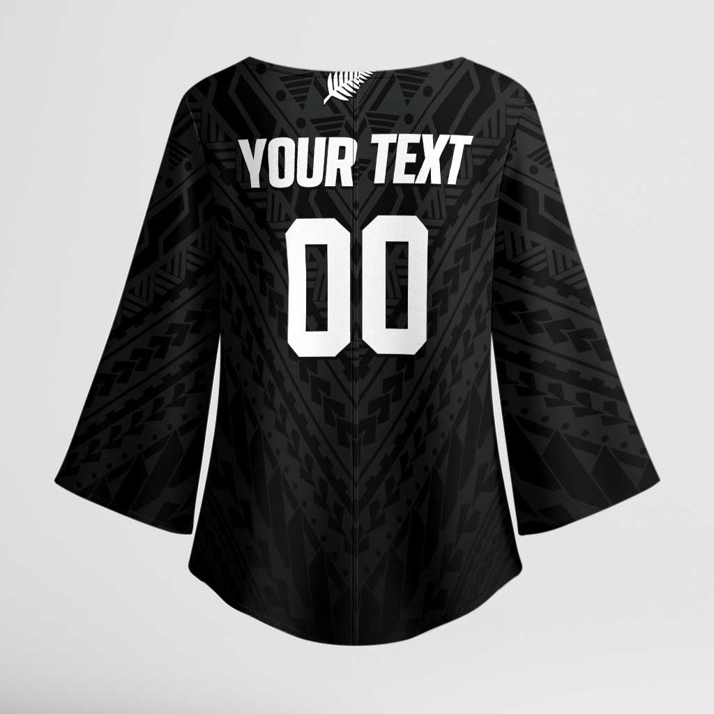 Custom Football New Zealand Kimono Sleeve Blouse Aotearoa United Black Version - Aussie Hoodie