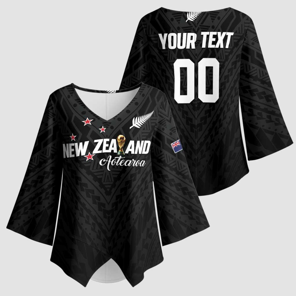 Custom Football New Zealand Kimono Sleeve Blouse Aotearoa United Black Version - Aussie Hoodie