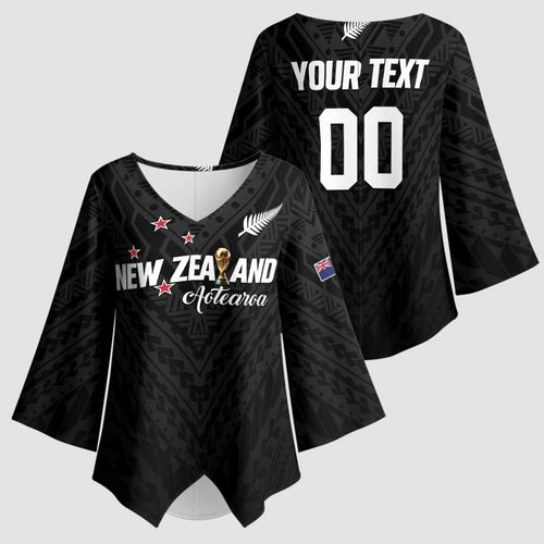 Custom Football New Zealand Kimono Sleeve Blouse Aotearoa United Black Version - Aussie Hoodie