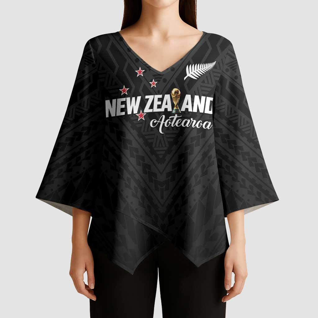 Custom Football New Zealand Kimono Sleeve Blouse Aotearoa United Black Version - Aussie Hoodie