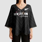 Custom Football New Zealand Kimono Sleeve Blouse Aotearoa United Black Version - Aussie Hoodie